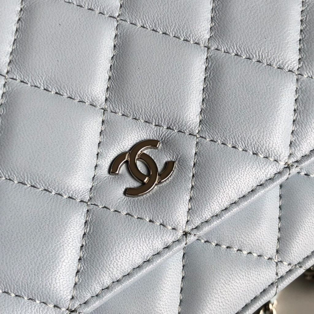 Chanel AP0250 Classic Wallet on Chain A33814 Lambskin Blue Silver