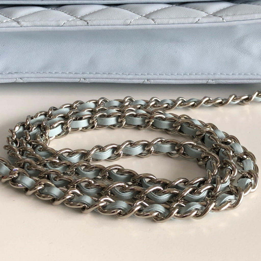 Chanel AP0250 Classic Wallet on Chain A33814 Lambskin Blue Silver