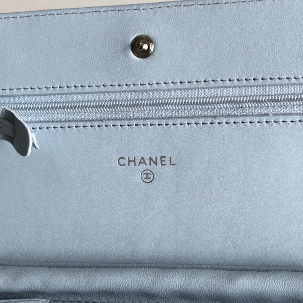 Chanel AP0250 Classic Wallet on Chain A33814 Lambskin Blue Silver
