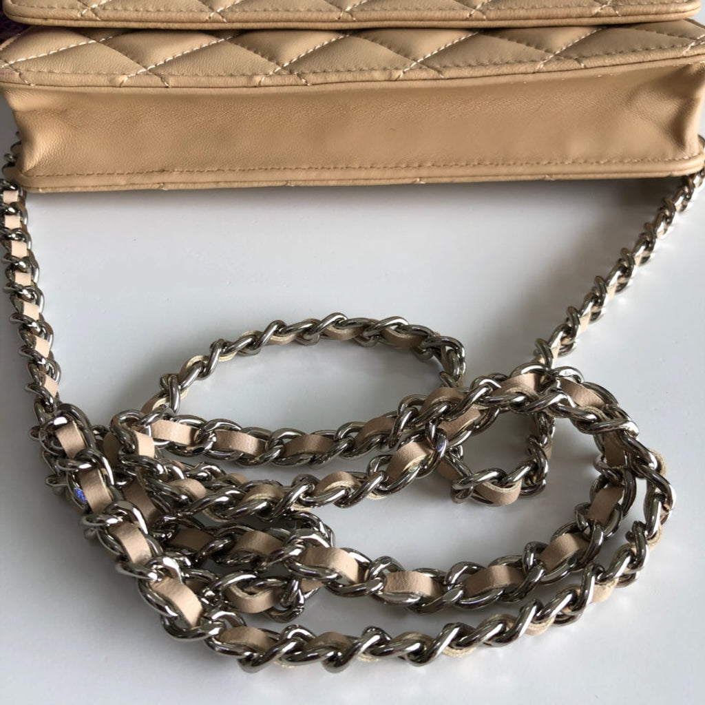 Chanel AP0250 Classic Wallet on Chain A33814 Lambskin Apricot Silver