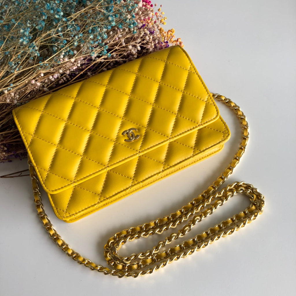 Chanel AP0250 Classic Wallet on Chain A33814 Lambskin Yellow Gold