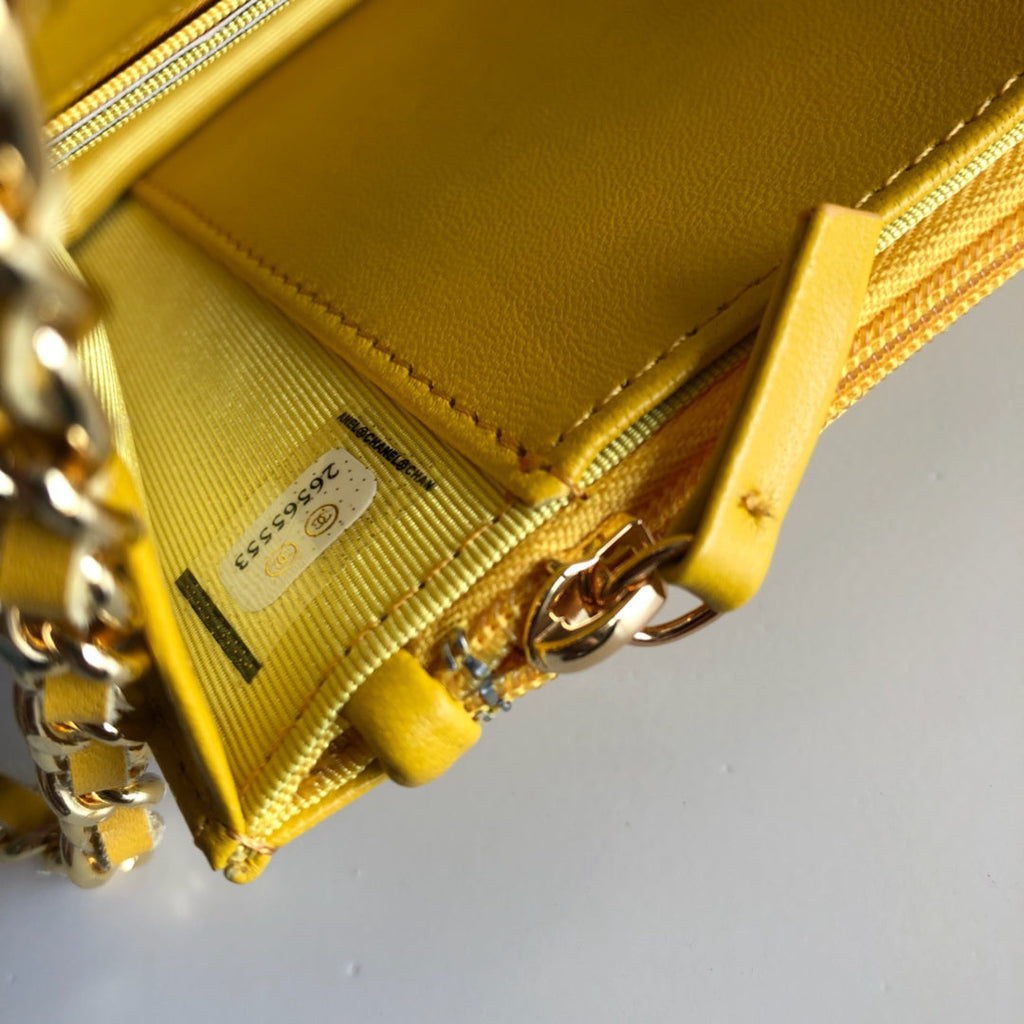Chanel AP0250 Classic Wallet on Chain A33814 Lambskin Yellow Gold
