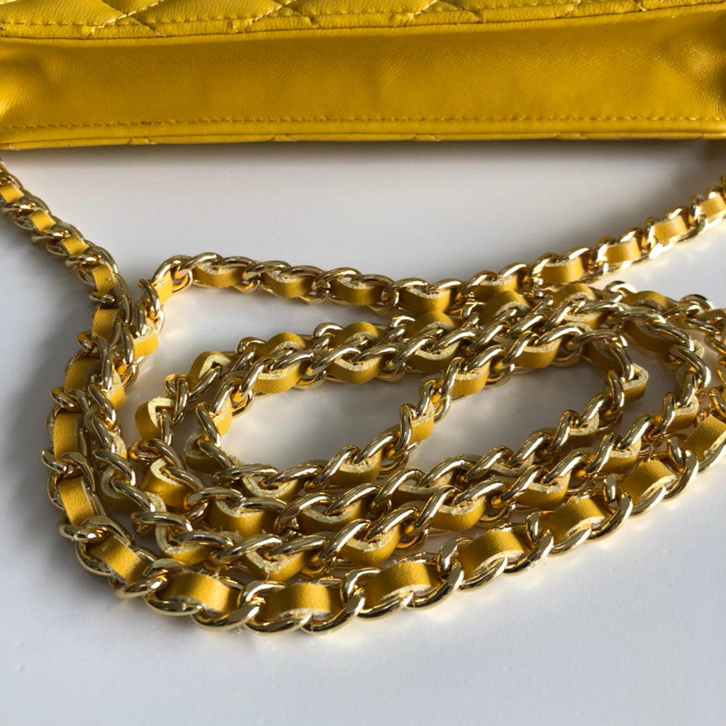Chanel AP0250 Classic Wallet on Chain A33814 Lambskin Yellow Gold