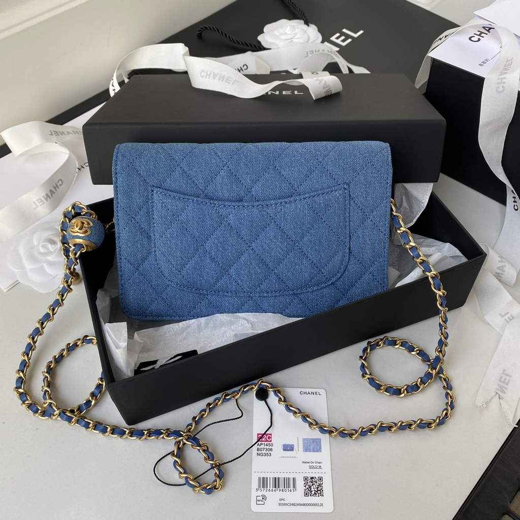 Chanel AP1450 Wallet On Chain Clothes gold-tone metal Dark Blue