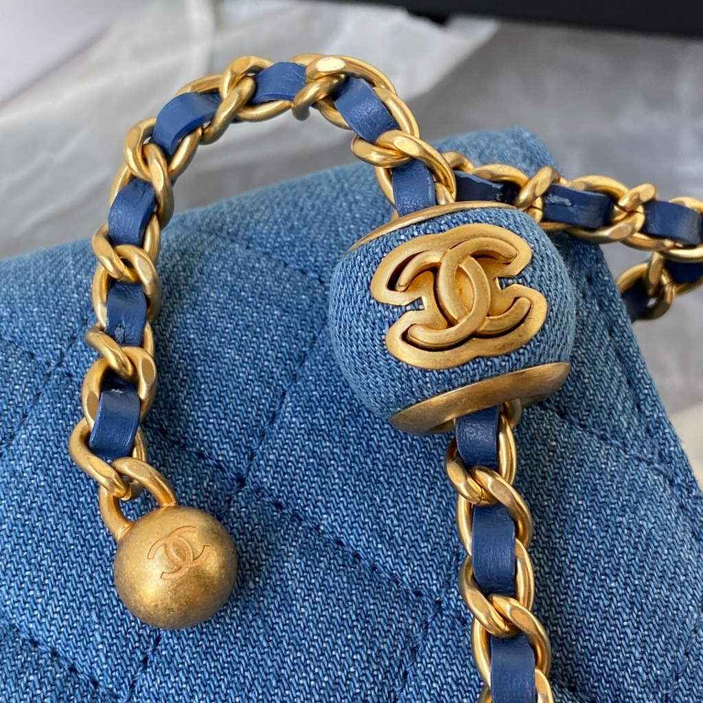 Chanel AP1450 Wallet On Chain Clothes gold-tone metal Dark Blue