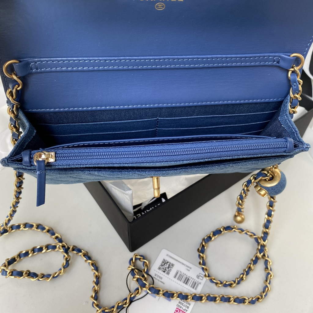 Chanel AP1450 Wallet On Chain Clothes gold-tone metal Dark Blue