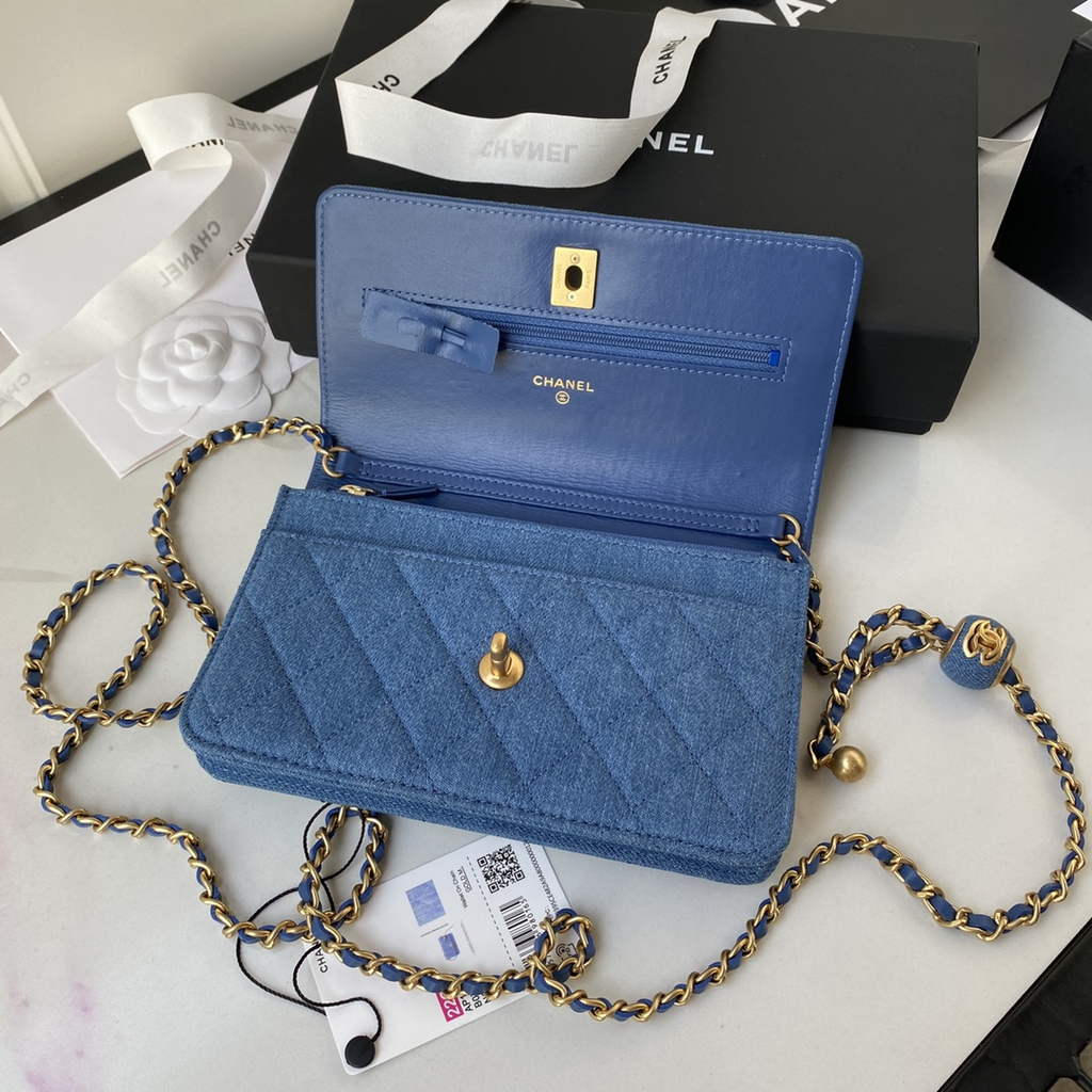 Chanel AP1450 Wallet On Chain Clothes gold-tone metal Dark Blue