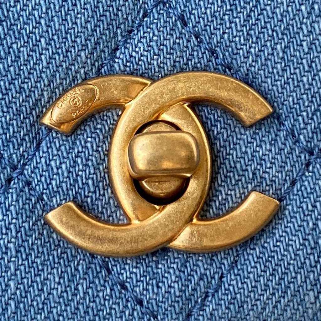 Chanel AP1450 Wallet On Chain Clothes gold-tone metal Light Blue