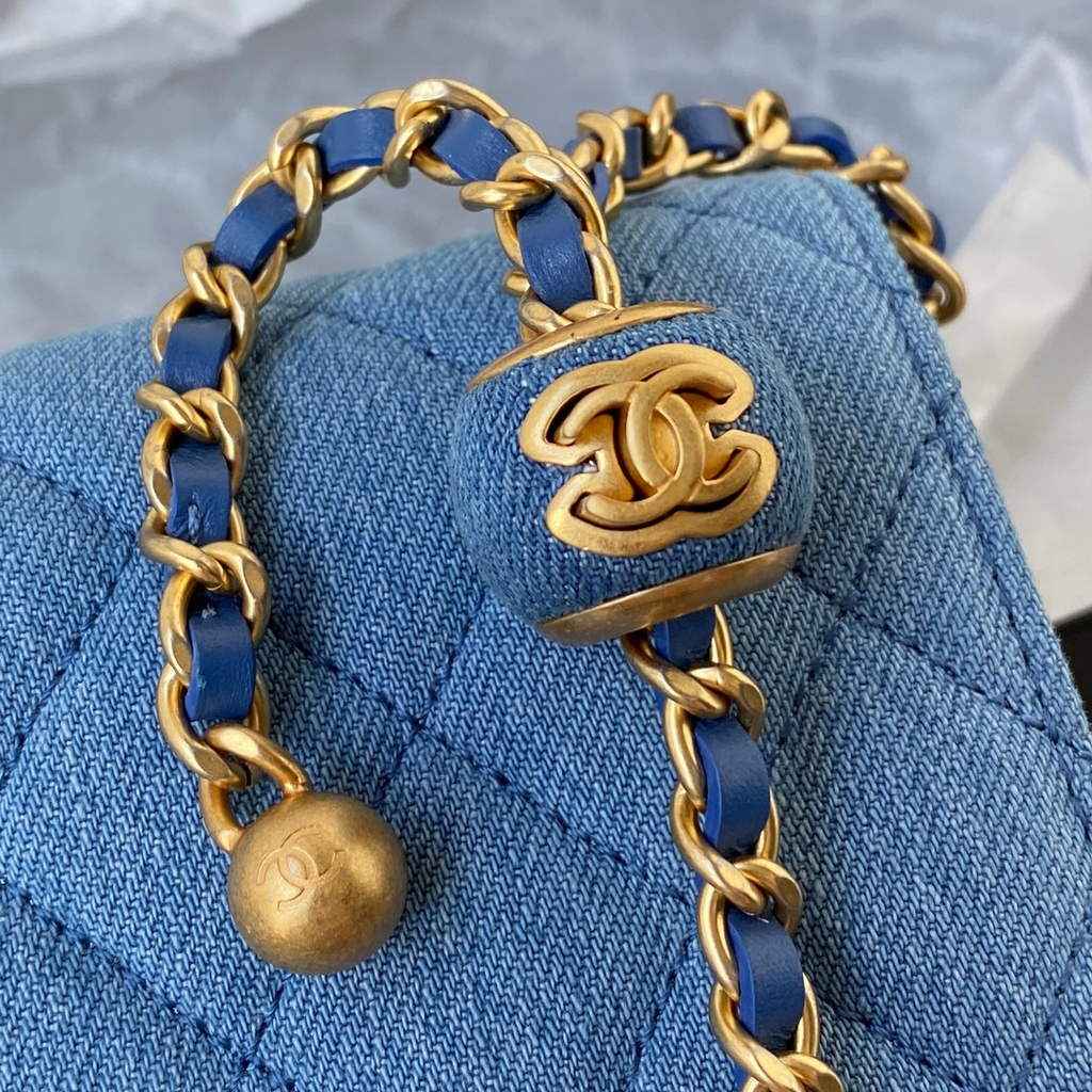 Chanel AP1450 Wallet On Chain Clothes gold-tone metal Light Blue