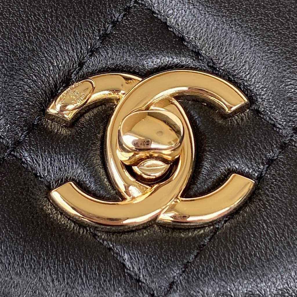 Chanel AP1450 Wallet On Chain Lambskin Enamel gold-tone metal Black