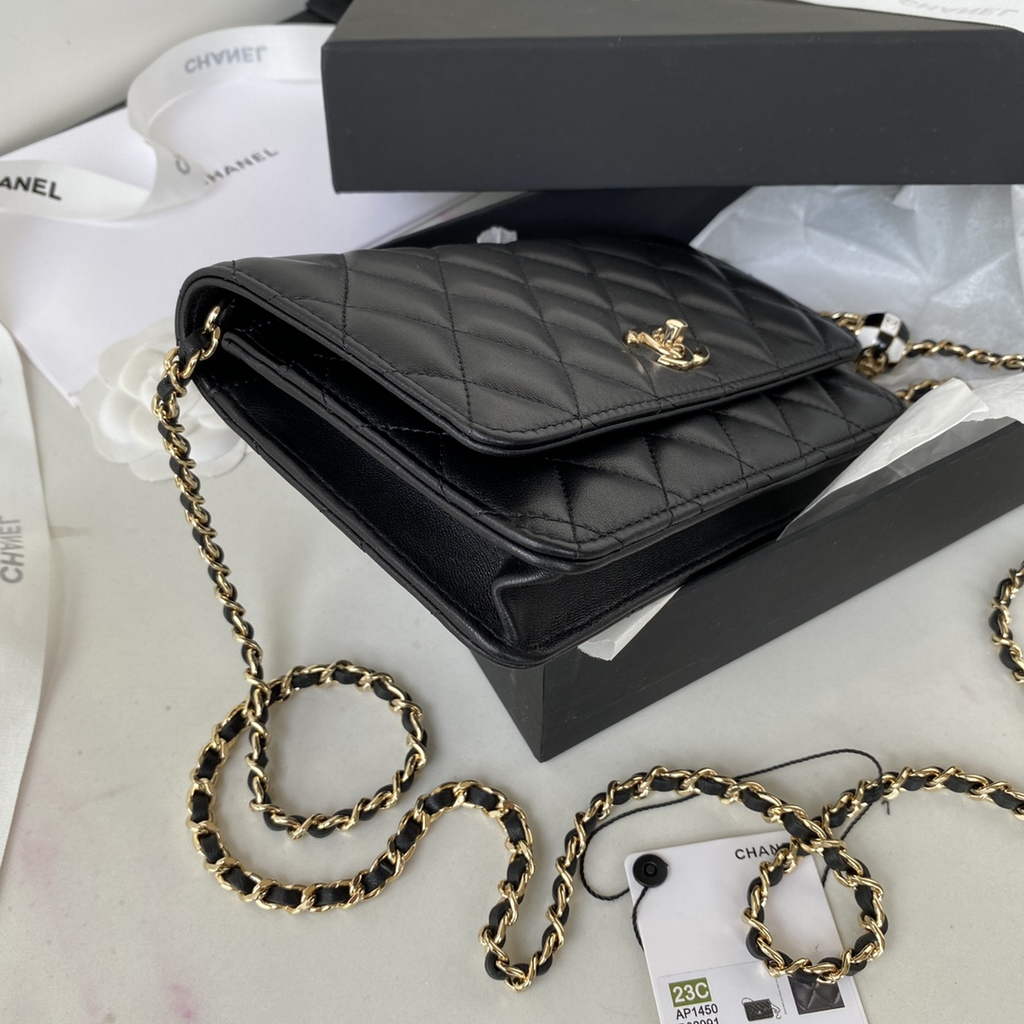 Chanel AP1450 Wallet On Chain Lambskin Enamel gold-tone metal Black