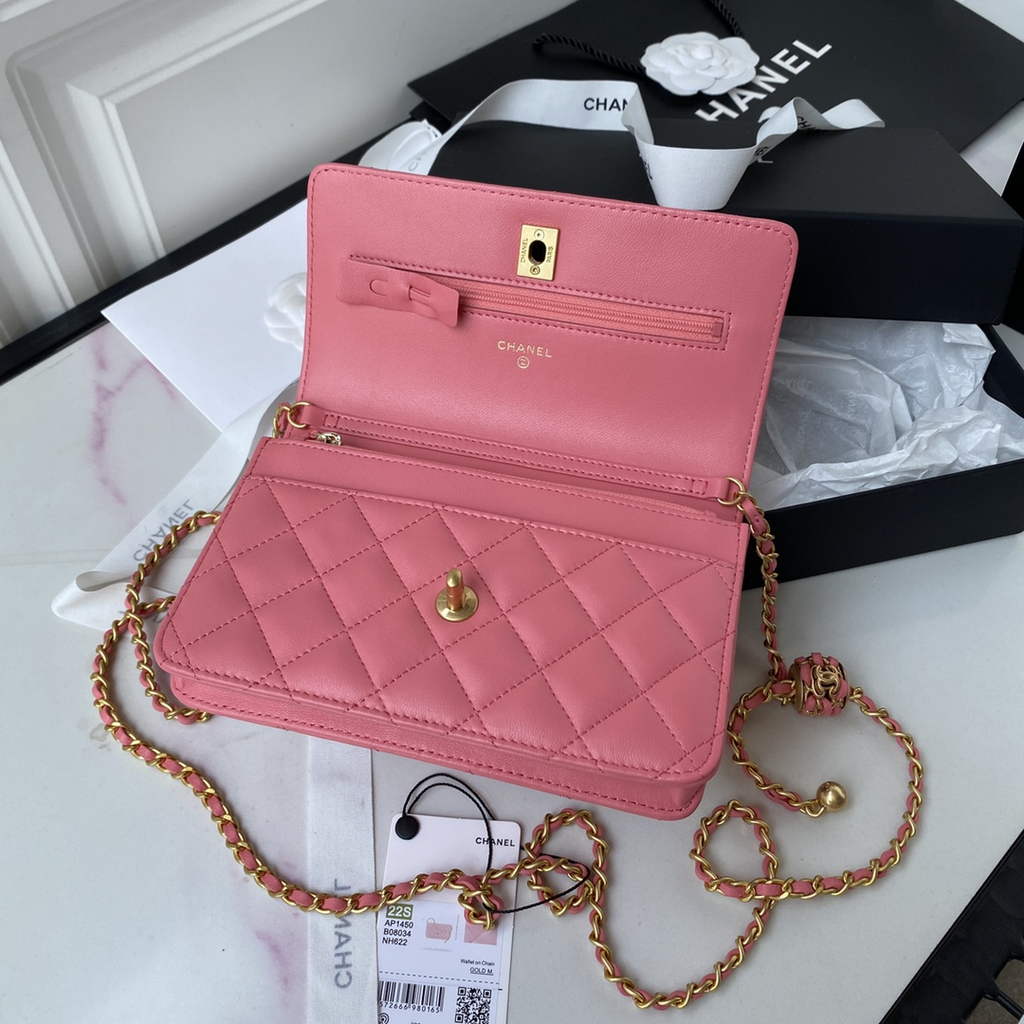 Chanel AP1450 Wallet On Chain Lambskin gold-tone metal pink