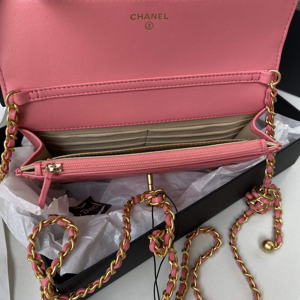 Chanel AP1450 Wallet On Chain Lambskin gold-tone metal pink