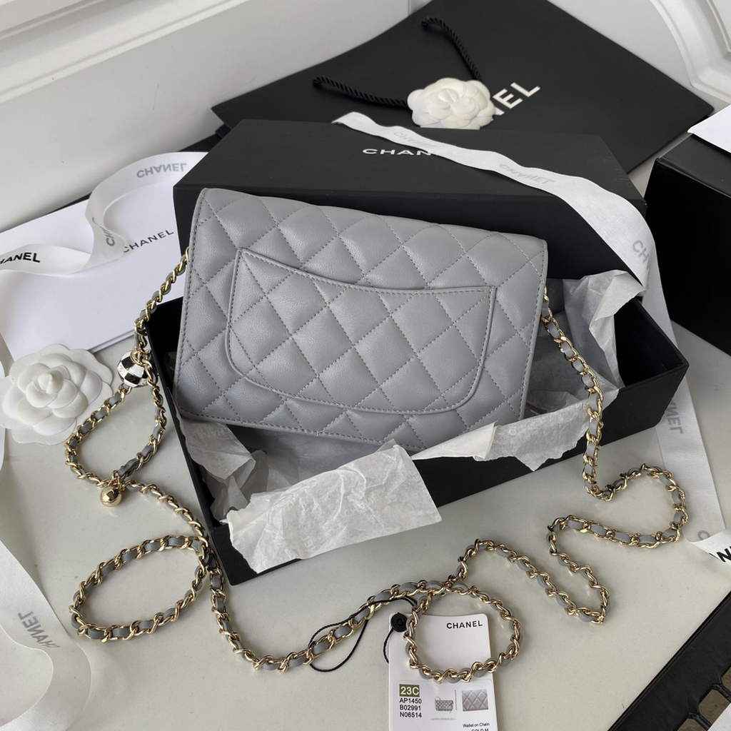 Chanel AP1450 Wallet On Chain Lambskin Enamel gold-tone metal Gray