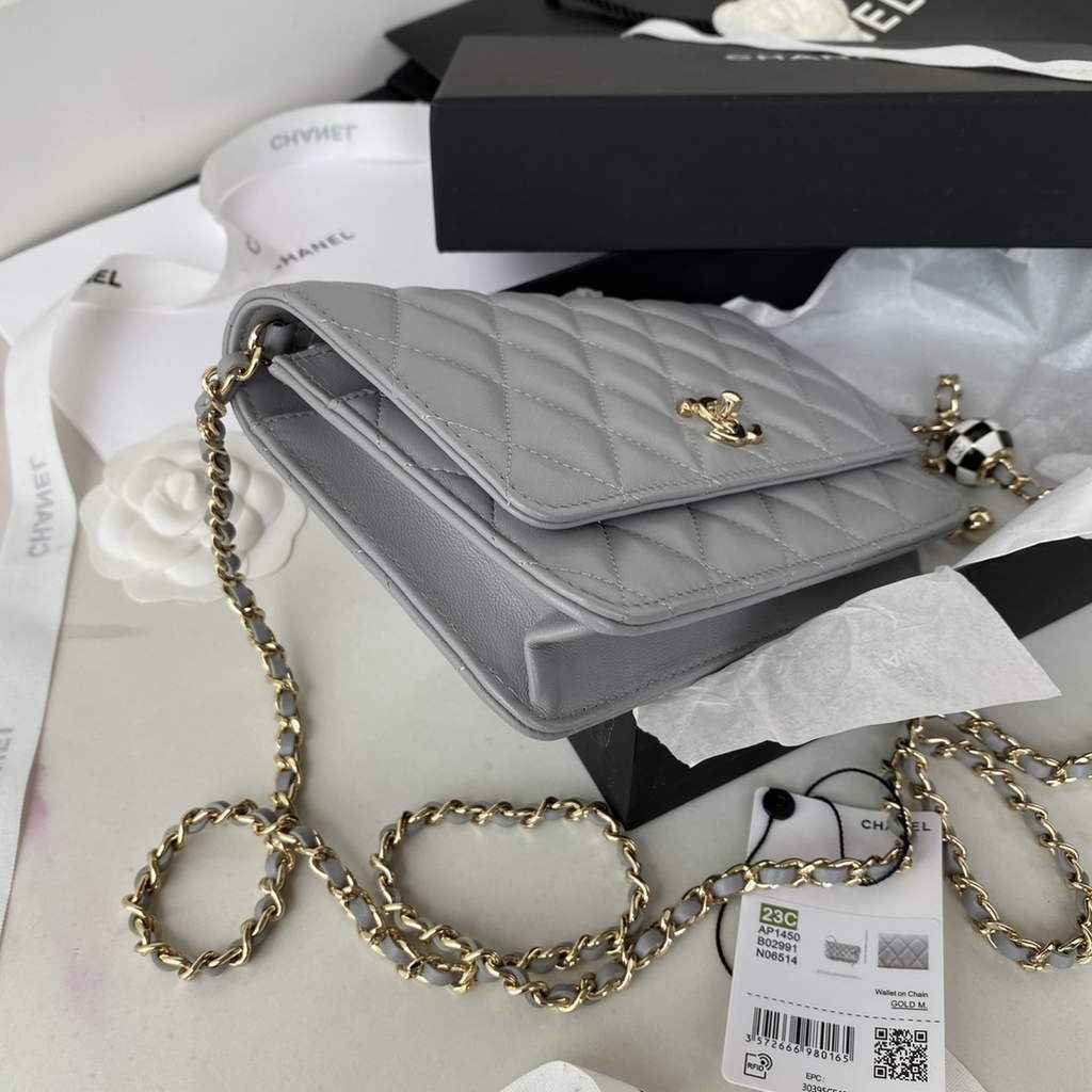 Chanel AP1450 Wallet On Chain Lambskin Enamel gold-tone metal Gray