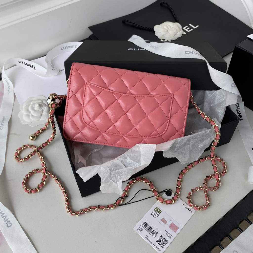 Chanel AP1450 Wallet On Chain Lambskin Enamel gold-tone metal Pink