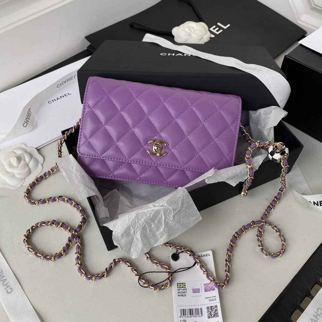 Chanel AP1450 Wallet On Chain Lambskin Enamel gold-tone metal Purple