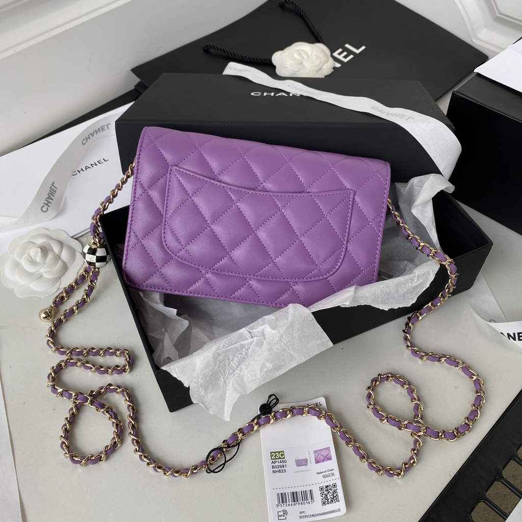 Chanel AP1450 Wallet On Chain Lambskin Enamel gold-tone metal Purple