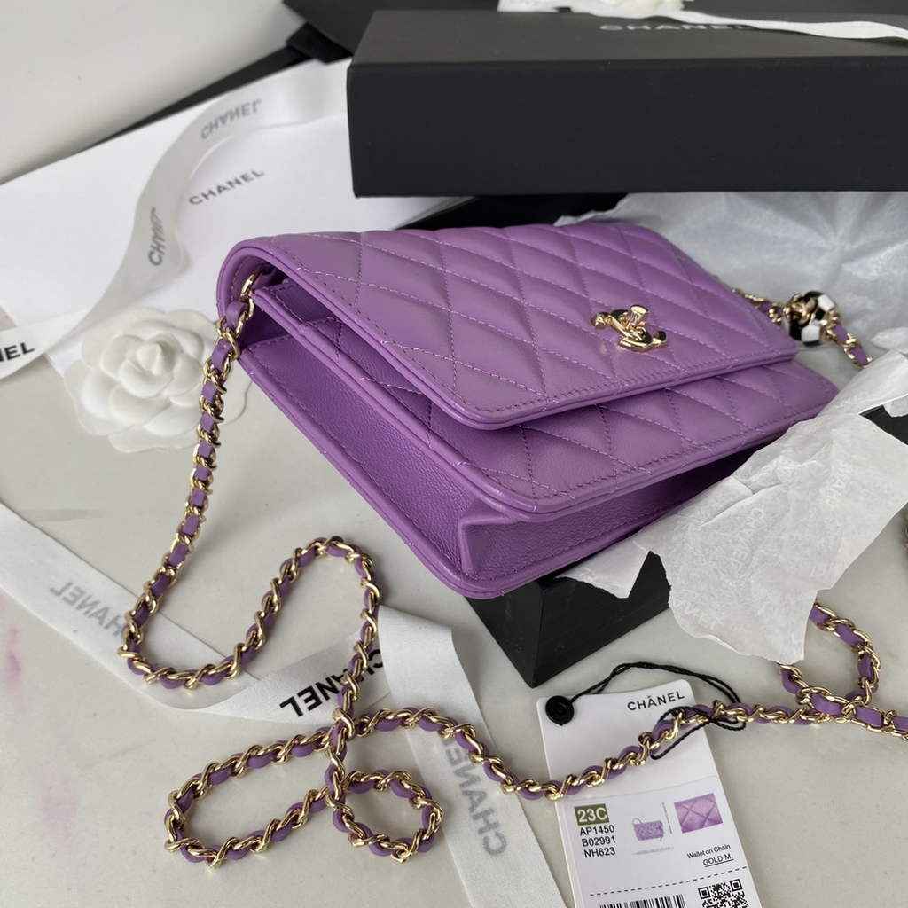 Chanel AP1450 Wallet On Chain Lambskin Enamel gold-tone metal Purple