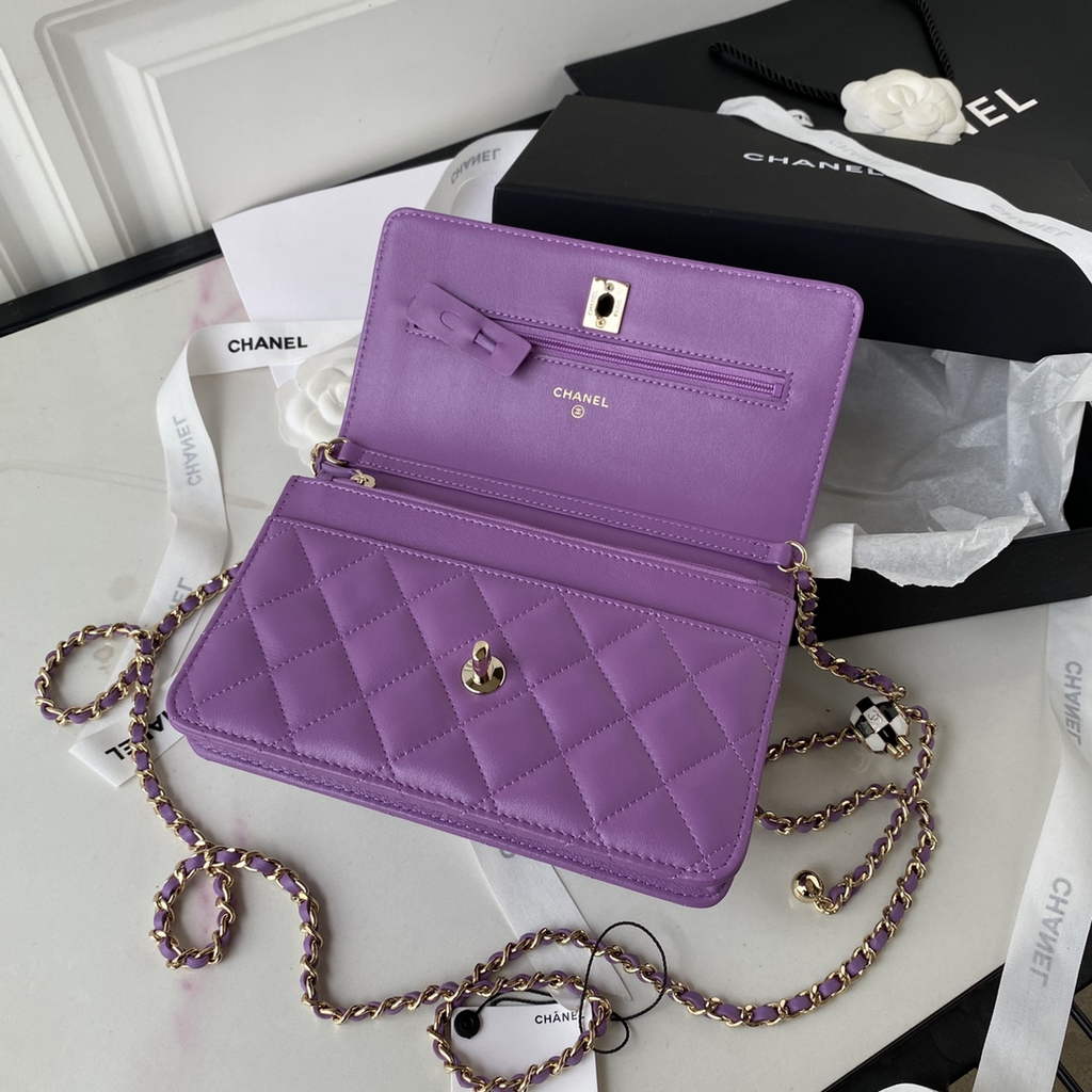 Chanel AP1450 Wallet On Chain Lambskin Enamel gold-tone metal Purple