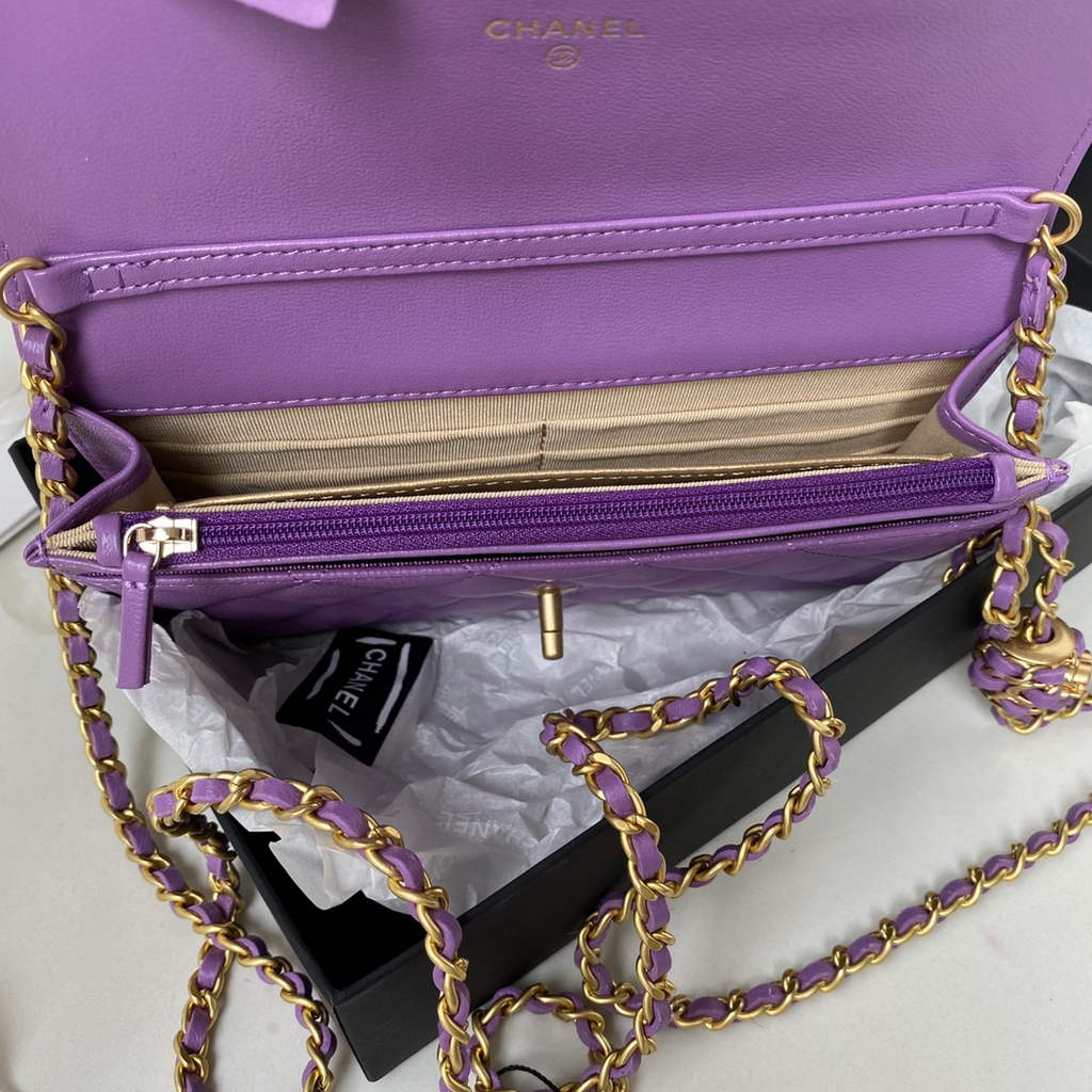 Chanel AP1450 Wallet On Chain Lambskin gold-tone metal Purple