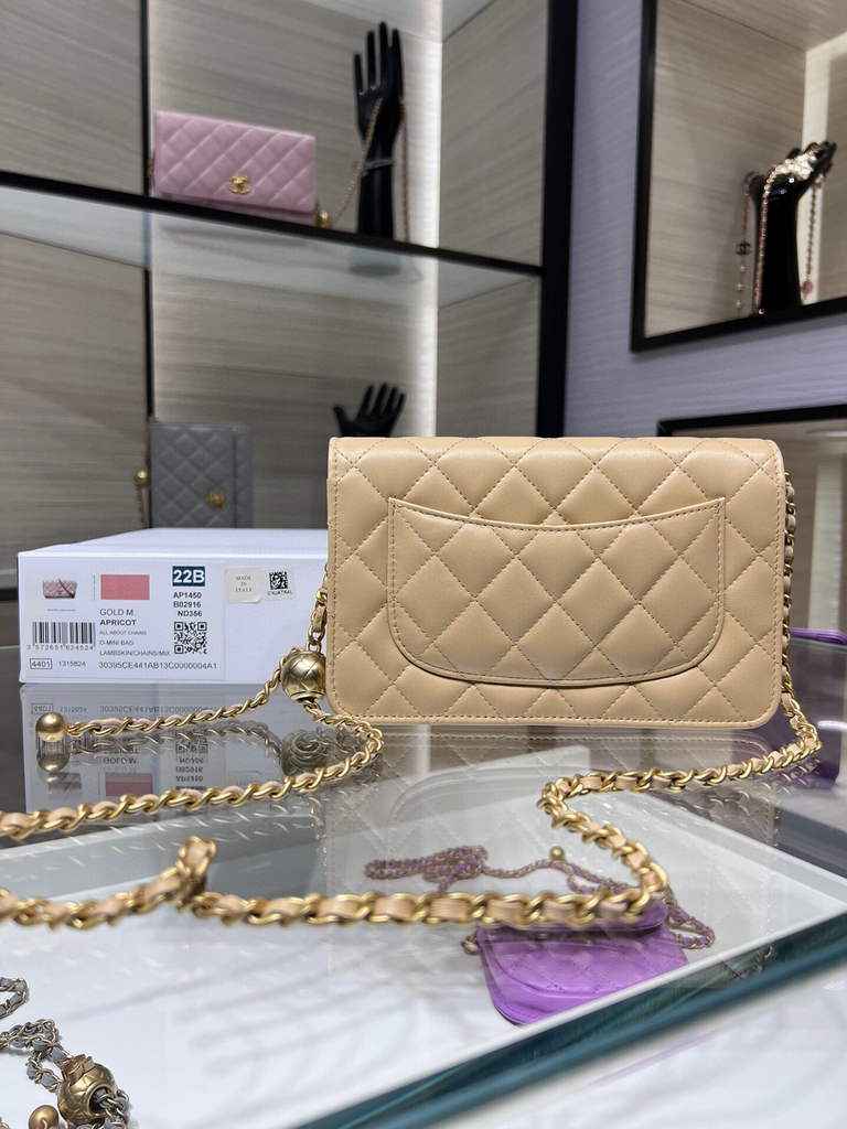 Chanel AP1450 Wallet On Chain Lambskin gold-tone metal apricot