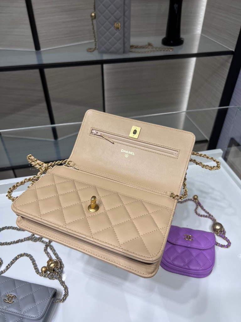 Chanel AP1450 Wallet On Chain Lambskin gold-tone metal apricot