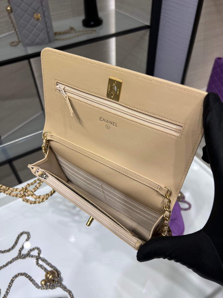 Chanel AP1450 Wallet On Chain Lambskin gold-tone metal apricot