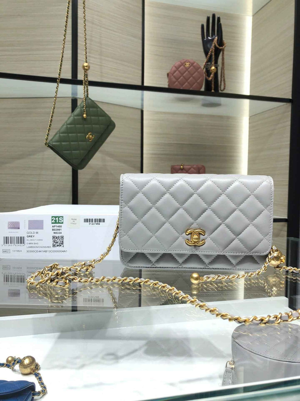 Chanel AP1450 Wallet On Chain Lambskin gold-tone metal gray