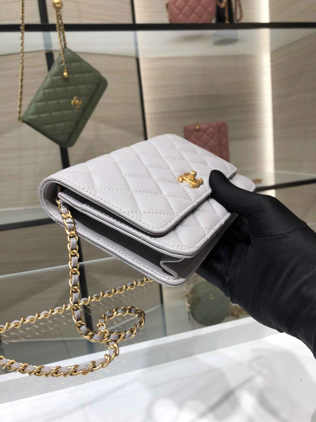 Chanel AP1450 Wallet On Chain Lambskin gold-tone metal gray