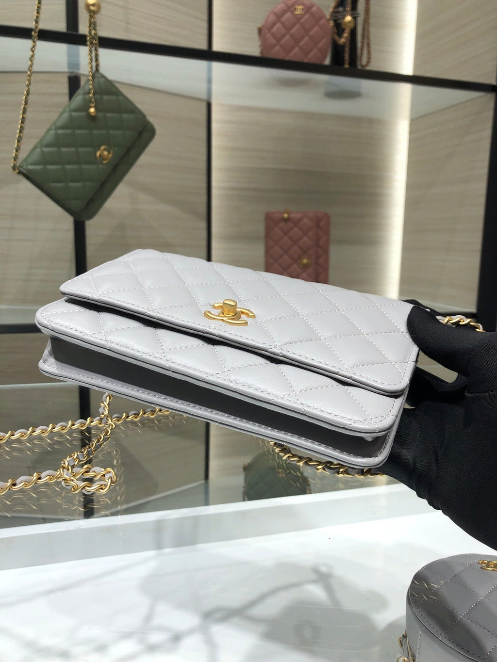 Chanel AP1450 Wallet On Chain Lambskin gold-tone metal gray