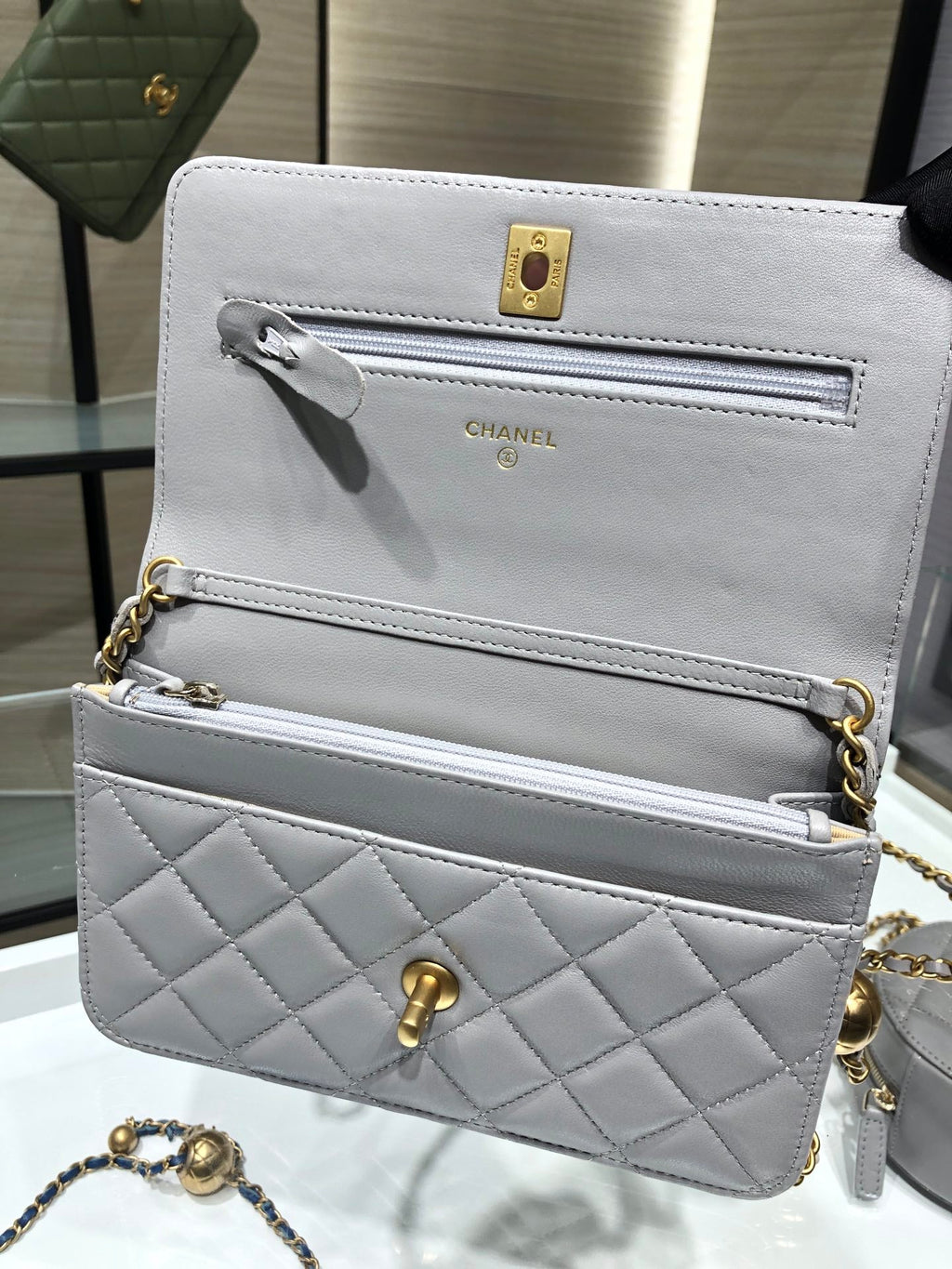 Chanel AP1450 Wallet On Chain Lambskin gold-tone metal gray