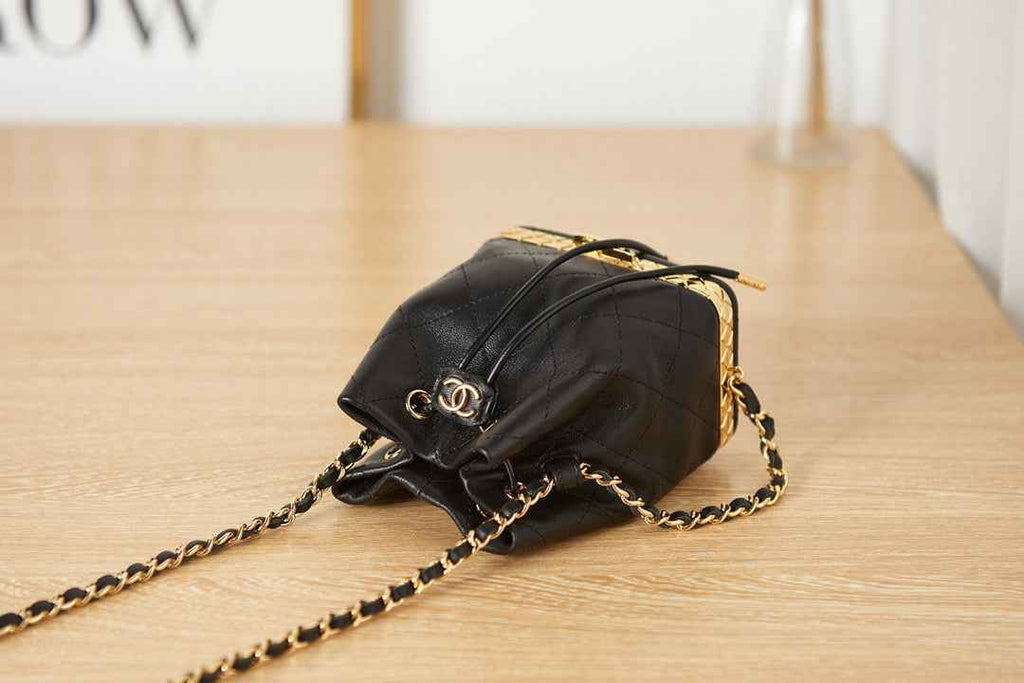 Chanel AP2750 Small Bucket with Chain Lambskin in Black