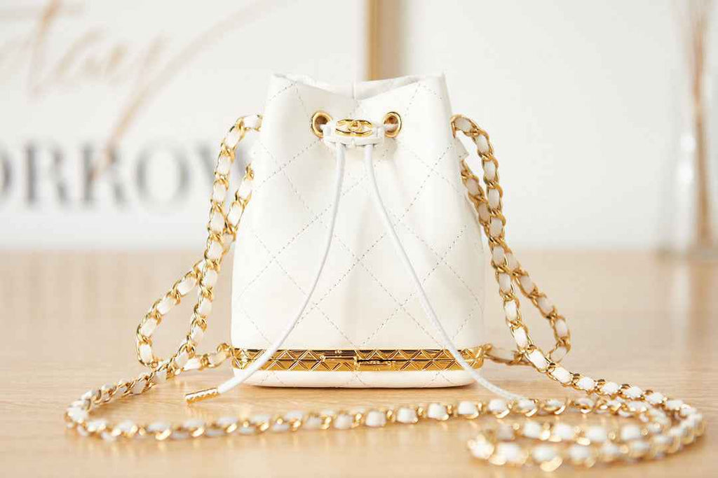 Chanel AP2750 Small Bucket with Chain Lambskin in White