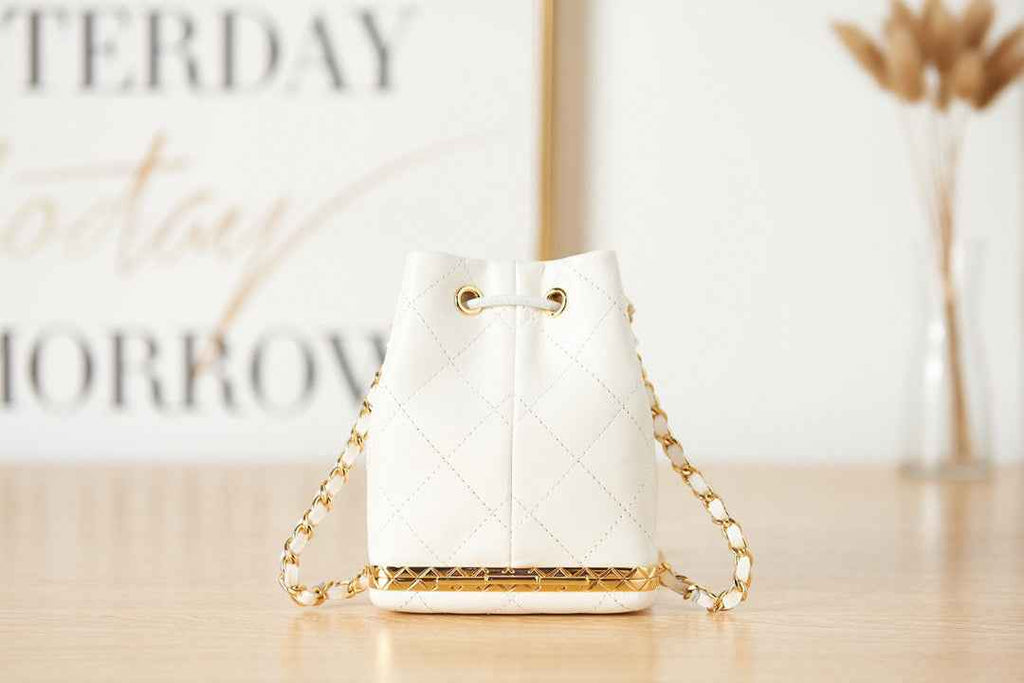 Chanel AP2750 Small Bucket with Chain Lambskin in White