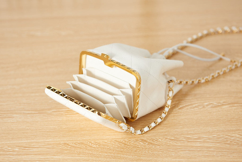 Chanel AP2750 Small Bucket with Chain Lambskin in White