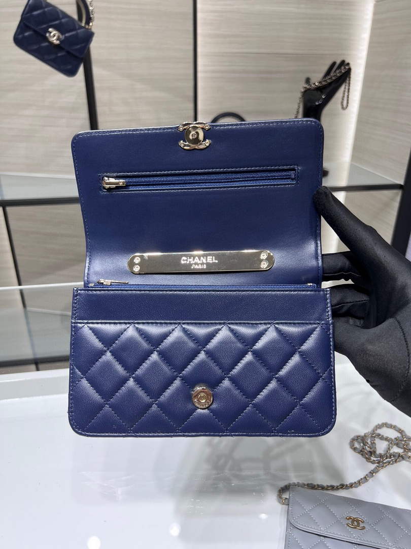 Chanel AP2844 Wallet On Chain Lambskin Navy Blue