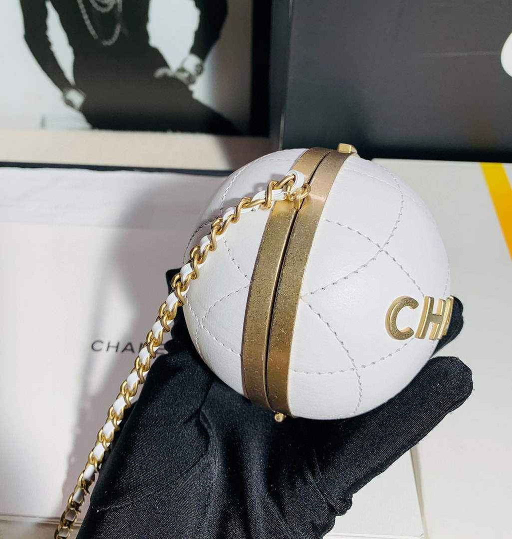 Chanel AP2895 Sphere Minaudiere Lambskin Gold Hardware White