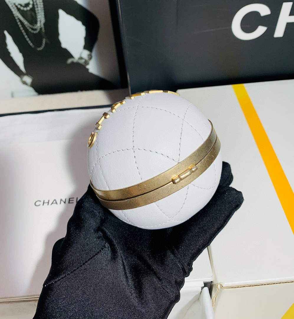 Chanel AP2895 Sphere Minaudiere Lambskin Gold Hardware White