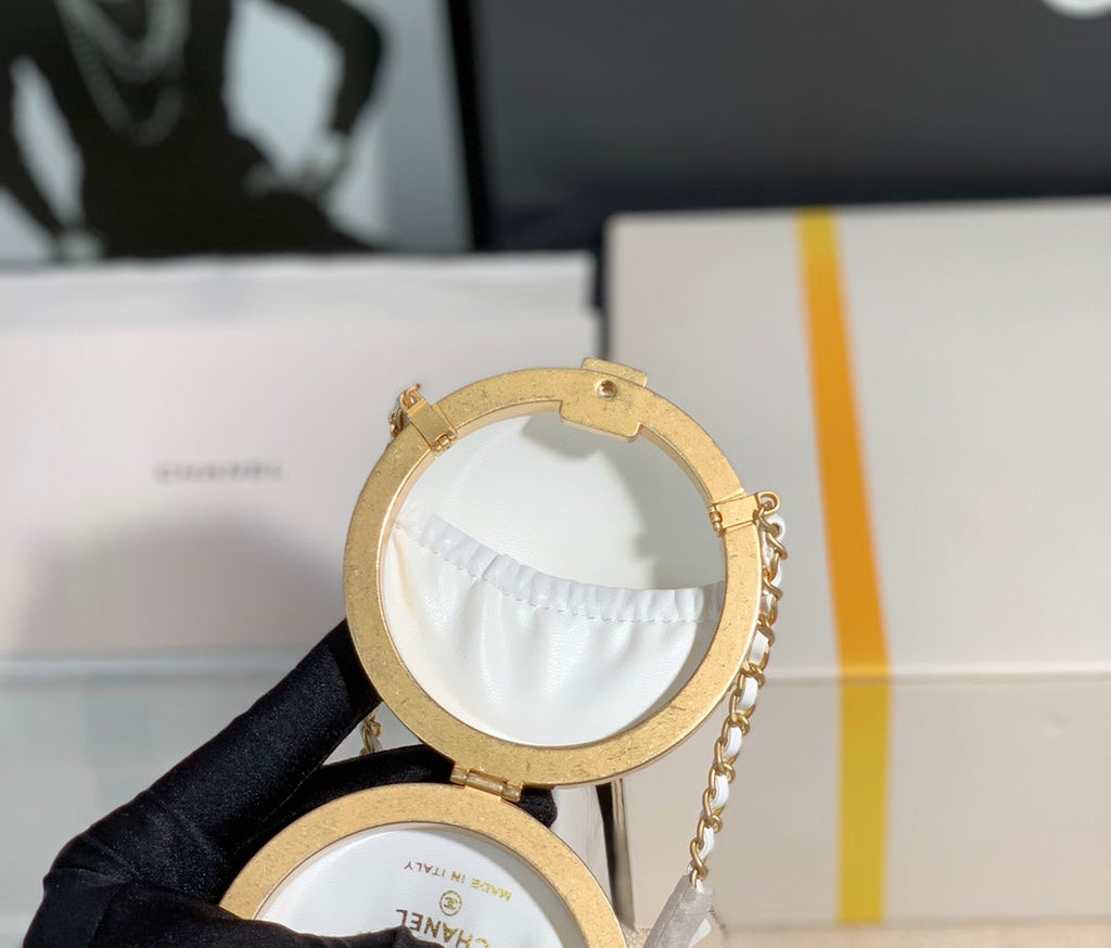 Chanel AP2895 Sphere Minaudiere Lambskin Gold Hardware White