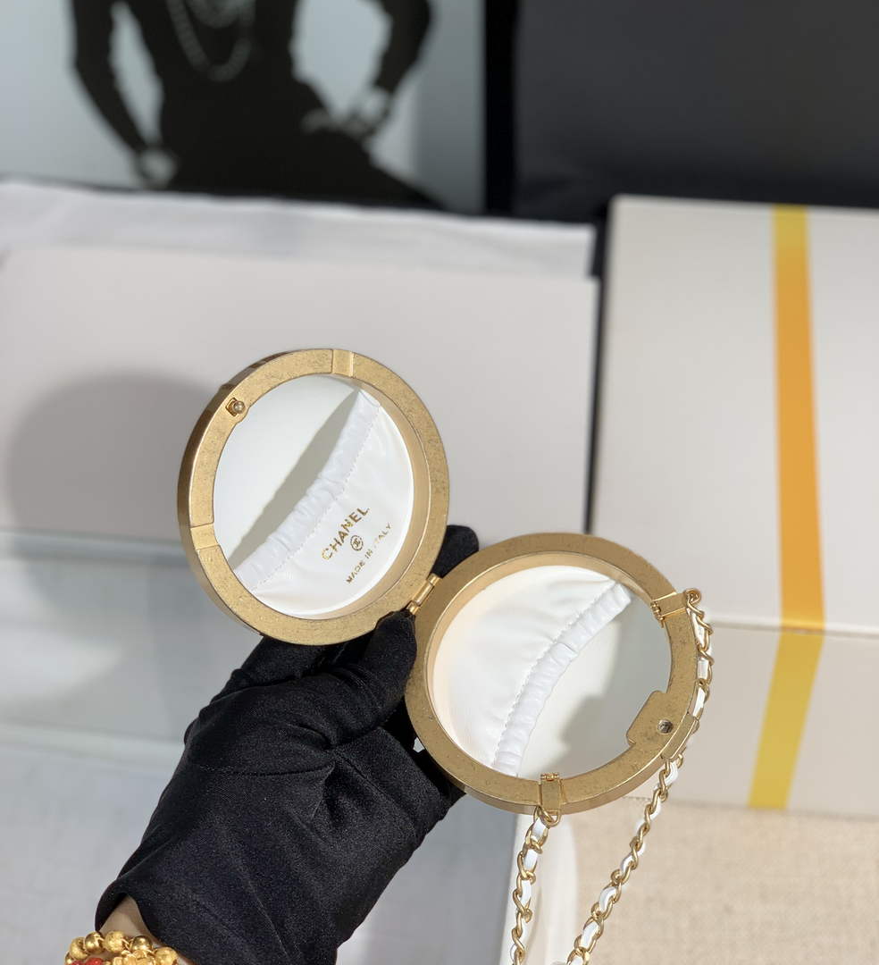 Chanel AP2895 Sphere Minaudiere Lambskin Gold Hardware White