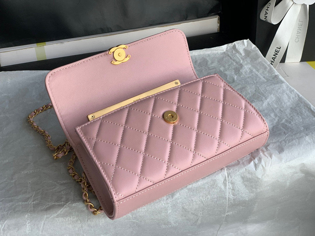 Chanel AP2946 Flap Phone Holder with Chain Lambskin Pink