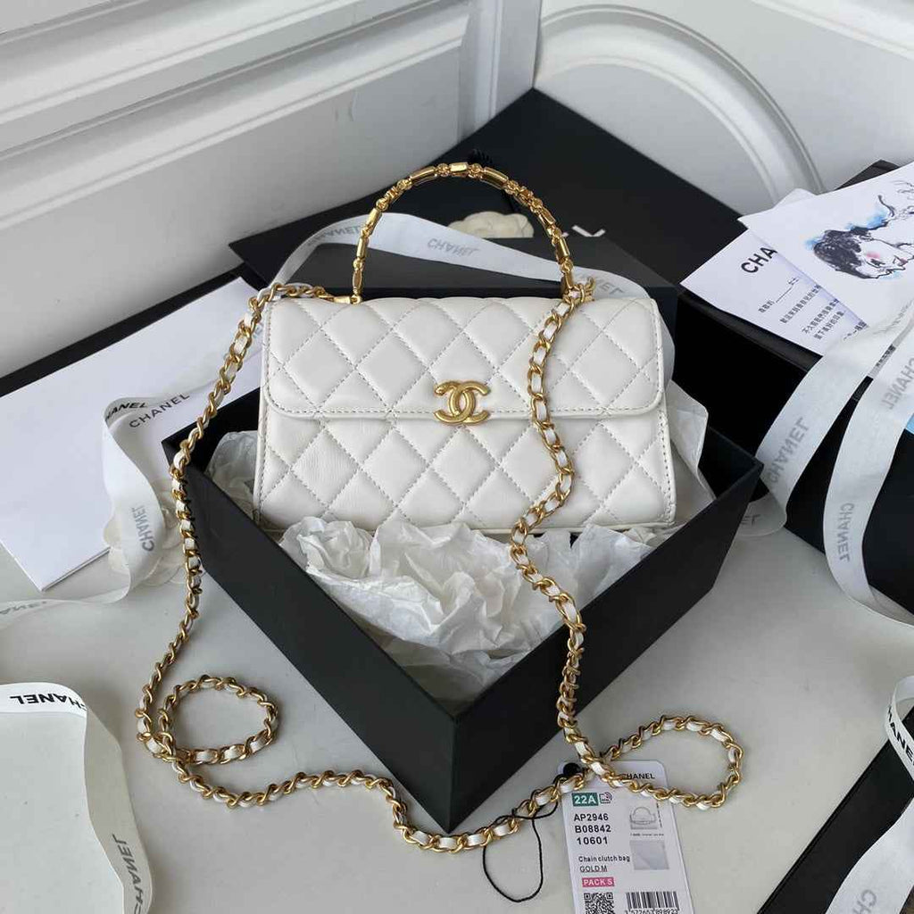 Chanel AP2946 Flap Phone Holder with Chain Lambskin White