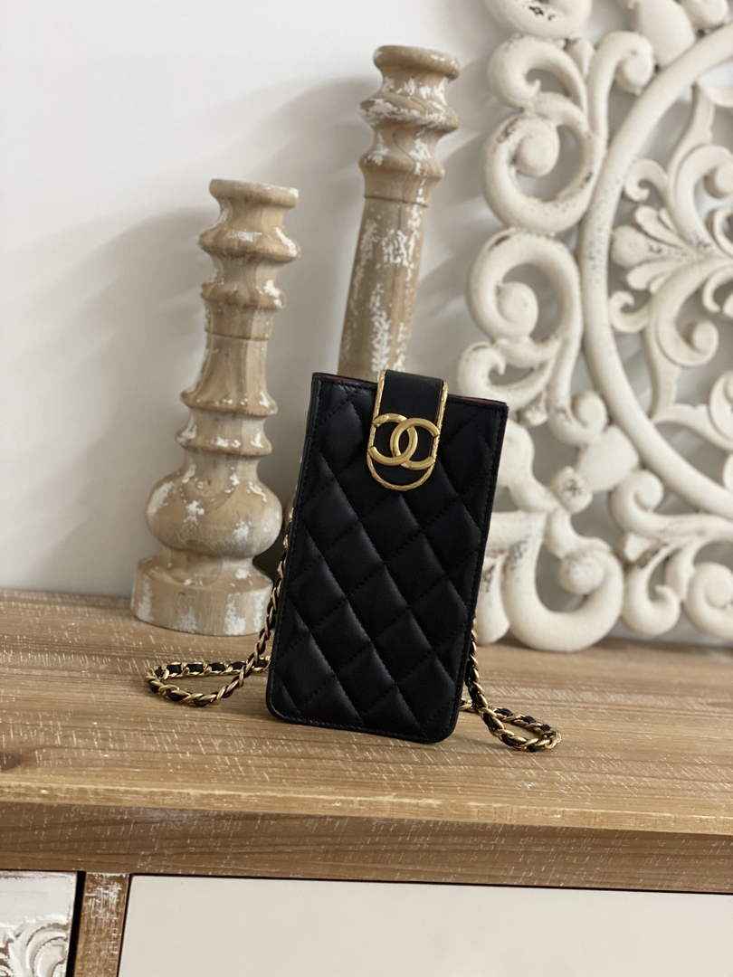 Chanel AP2981 Phone Holder with Chain Lambskin Black