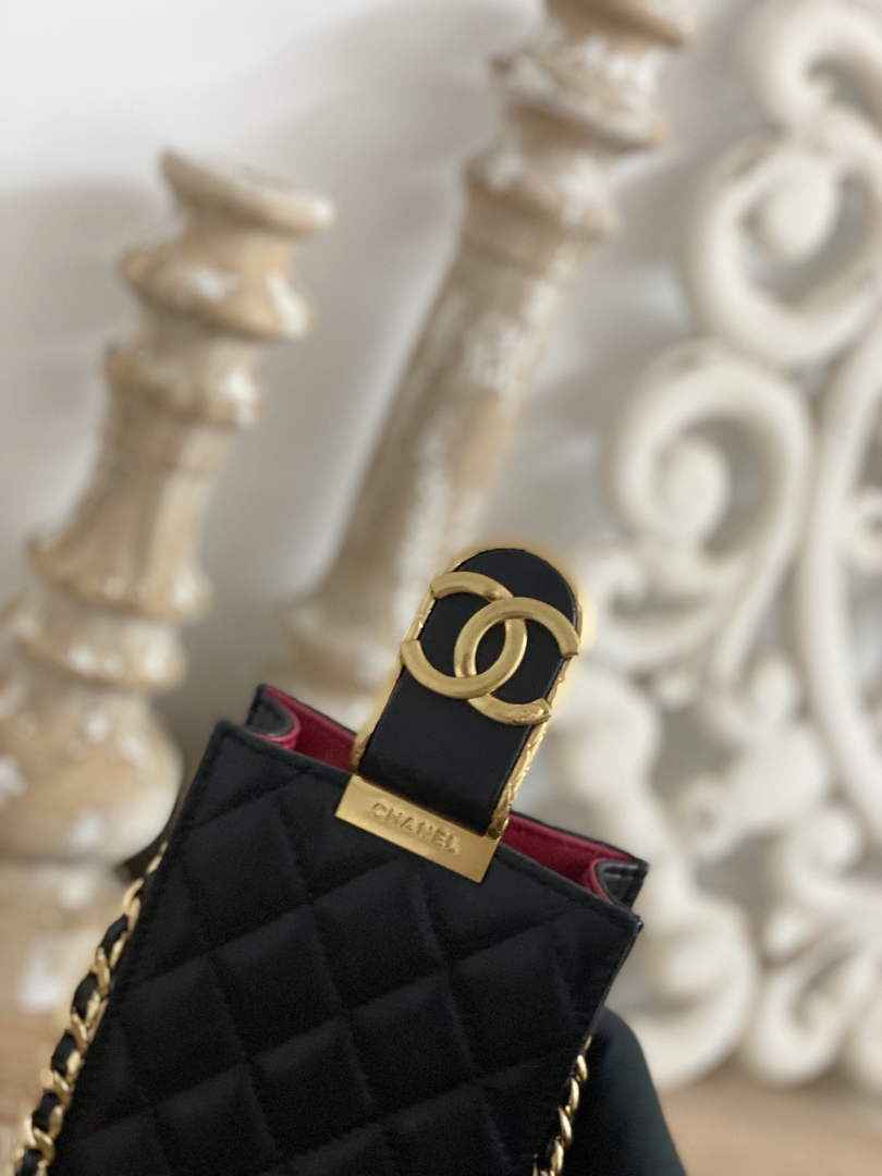 Chanel AP2981 Phone Holder with Chain Lambskin Black