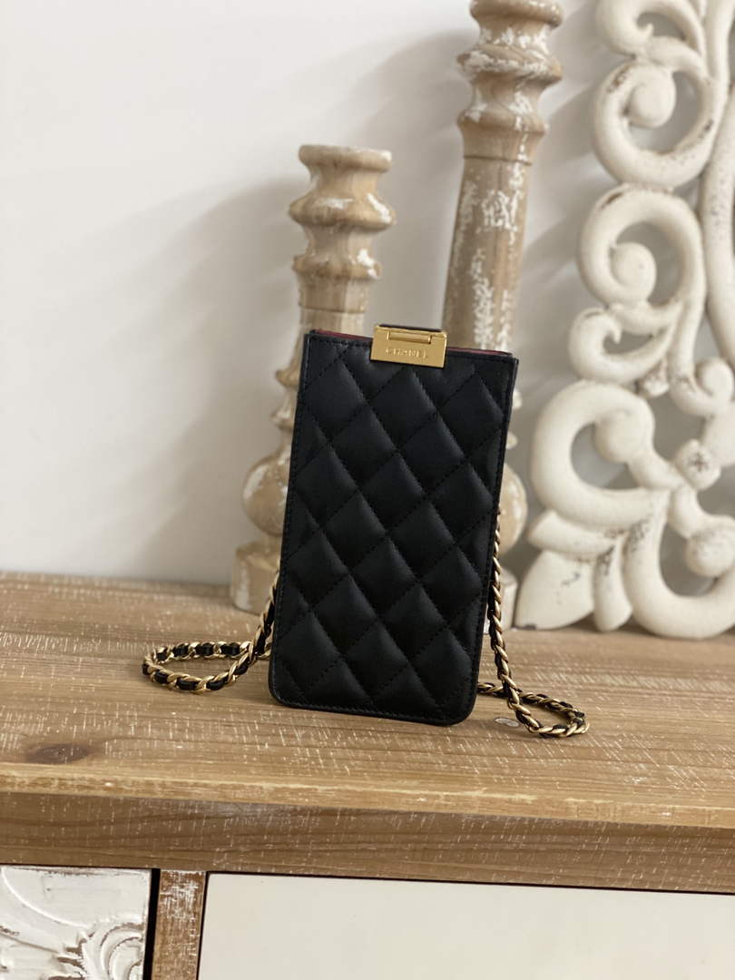 Chanel AP2981 Phone Holder with Chain Lambskin Black