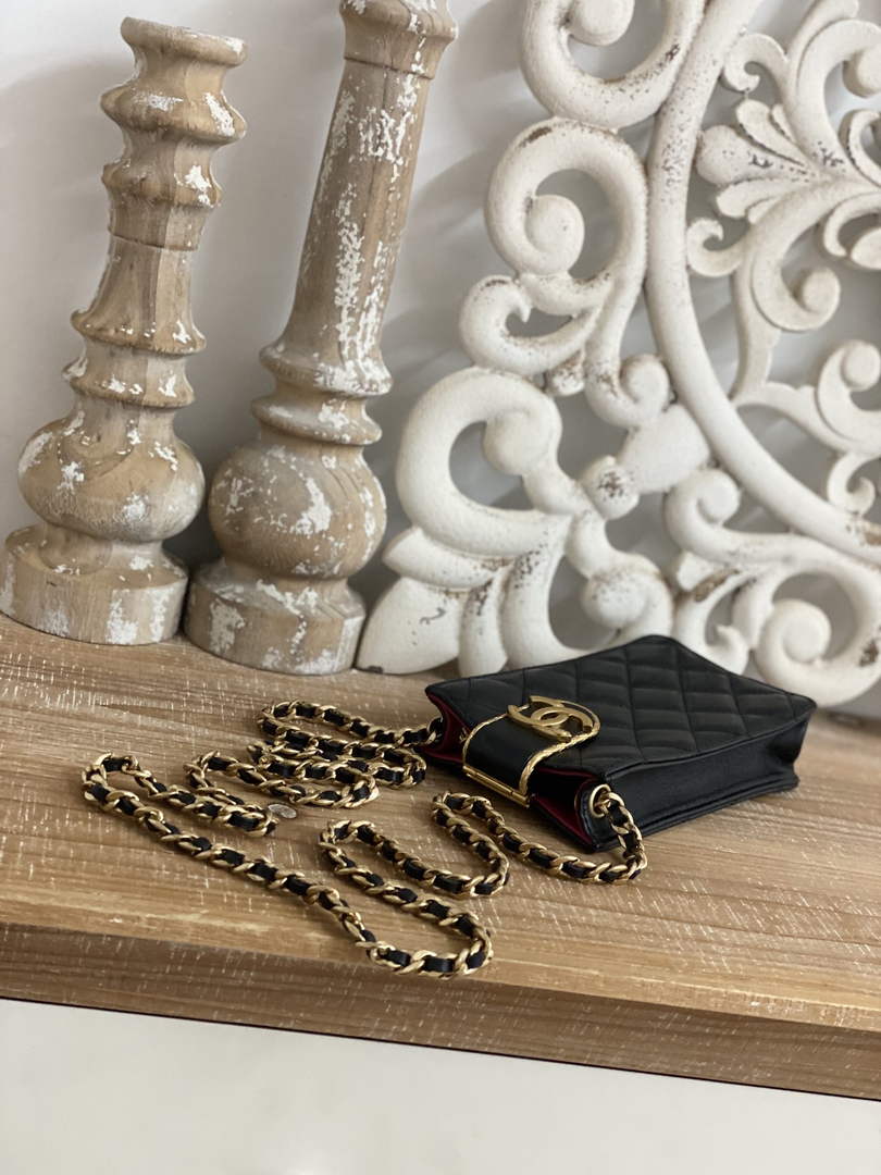 Chanel AP2981 Phone Holder with Chain Lambskin Black
