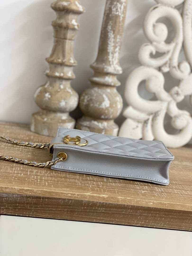 Chanel AP2981 Phone Holder with Chain Lambskin Gray