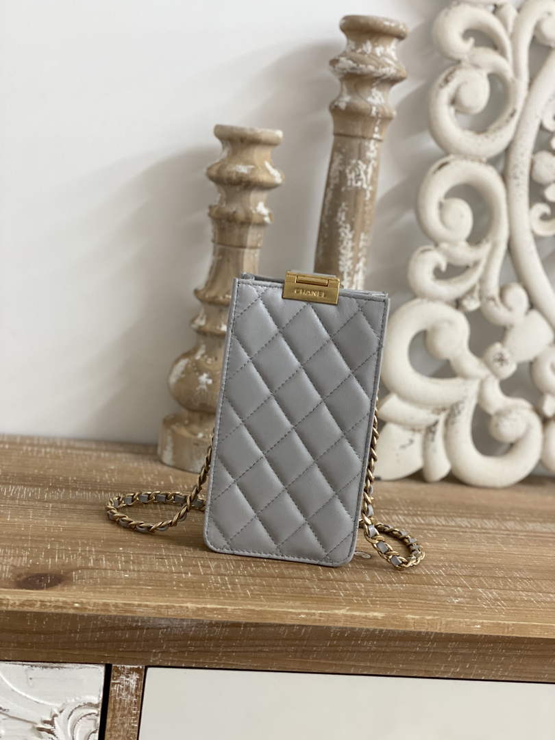 Chanel AP2981 Phone Holder with Chain Lambskin Gray