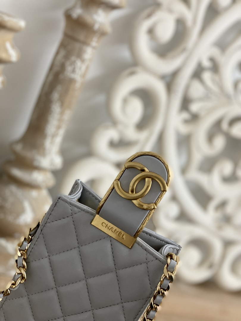 Chanel AP2981 Phone Holder with Chain Lambskin Gray